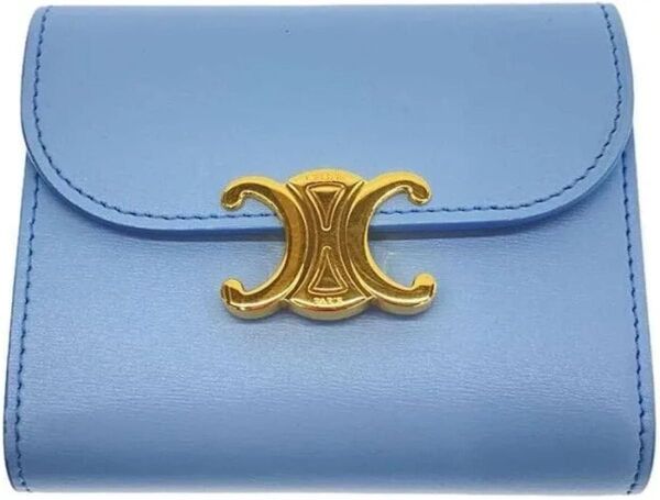 CELINE セリーヌ スモールウォレット トリオンフ/プール/3つ折り財布/レザー/BLU/レディース