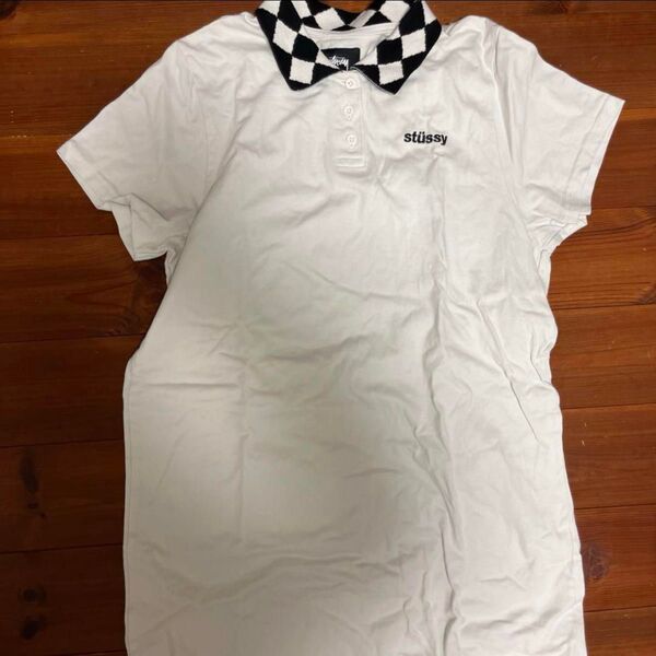 ストゥーシー STUSSY ステューシー ワンピース 古着 可愛い 希少 レア 半袖シャツ 白 ビリヤード 古着女子 古着男子 夏