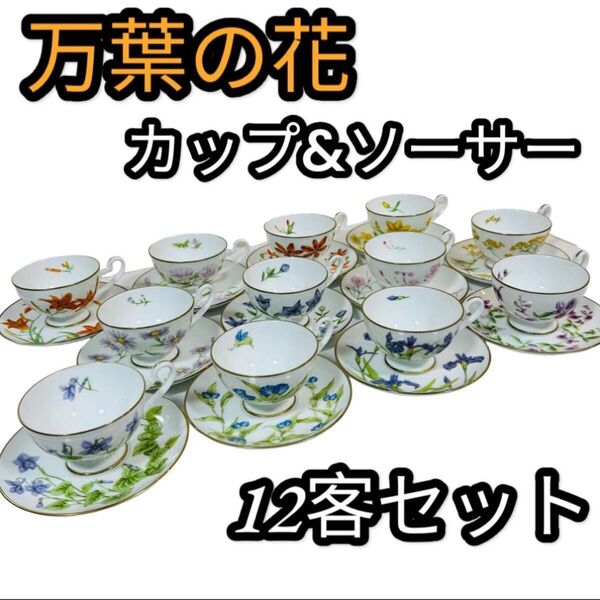 【希少】万葉の花 カップ&ソーサー 12客セット(ティーカップ 食器 洋食器 フラワー 大倉陶園 限定)