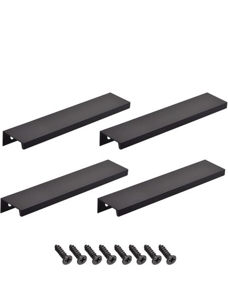 エッジプルハンドル キャビネット 引き出しプル ブラック 150x32mm 4個 バスルーム リビング ダイニング