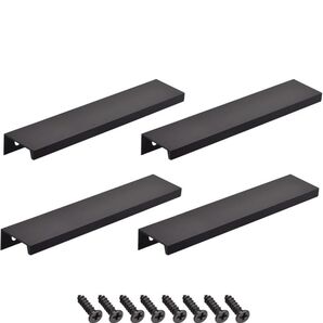 エッジプルハンドル キャビネット 引き出しプル ブラック 150x32mm 4個 バスルーム リビング ダイニング
