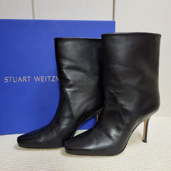 【美品】STUART WEITZMAN 黒 ショートブーツ スチュワートワイツマン24㎝ ショートブーツ 黒 ブラック レザー