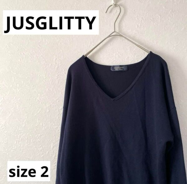 JUSGLITTY ジャスグリッティー 長袖 ニット M ネイビー シンプル セーター カットソー トップス