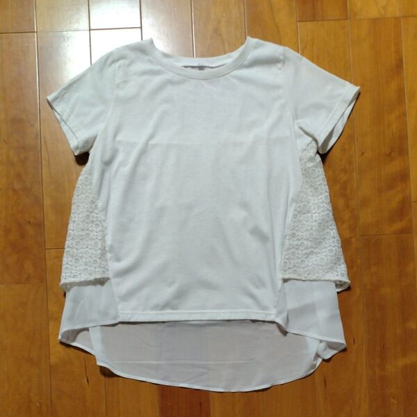 半袖 カットソー レース Tシャツ ホワイト 白 フリル