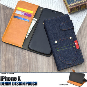 [ бесплатная доставка ] iPhone XS iPhone X iPhoneXS iPhoneX карман Denim дизайн блокнот type кейс 