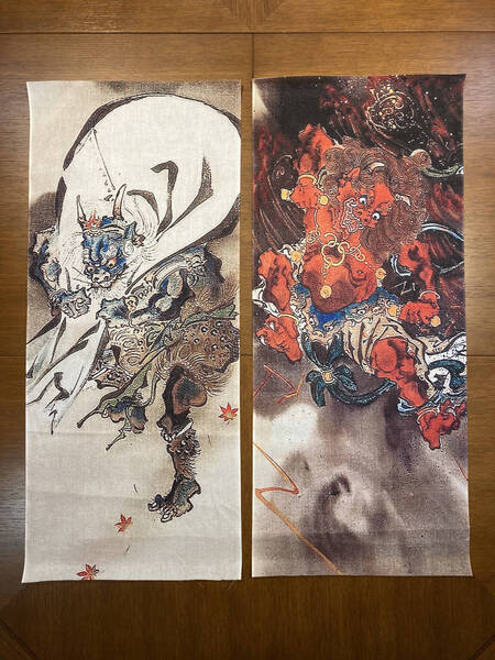 風神 雷神 2枚セット 河鍋暁斎 手ぬぐい サイズは約80cm 35cm