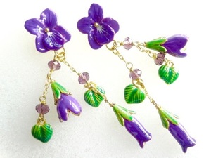 * France Rene Raid earrings flower purple purple leaf ... rhinestone pansy new goods N2 Les Nereides Paris popular brand wonderful 