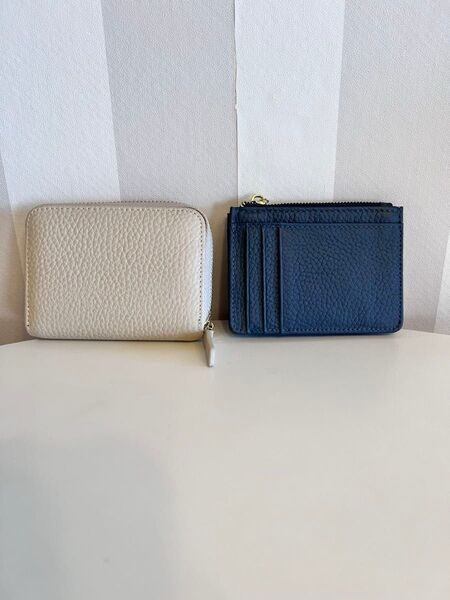 本革カードケース&本革ミニ財布 2点セット ホワイト ブルー