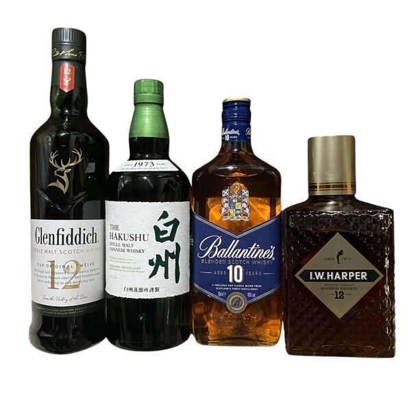 (飲み比べ4点セット)白州・バランタイン10年・グレンフィディック700ml 各3本 IWハーパー12年750ml(箱付き)1本