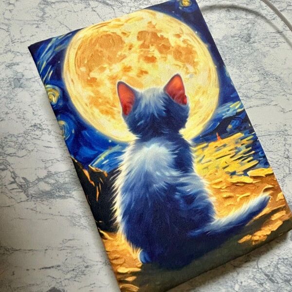 ブックカバー ハンドメイド 文庫本 猫と月