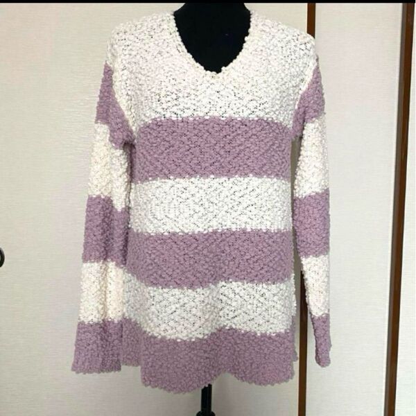 anap mimpi ニットセーター 白とラベンダー ニット 長袖 チュニック