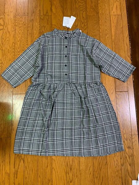 未使用 グレー系チェック柄チュニックワンピース