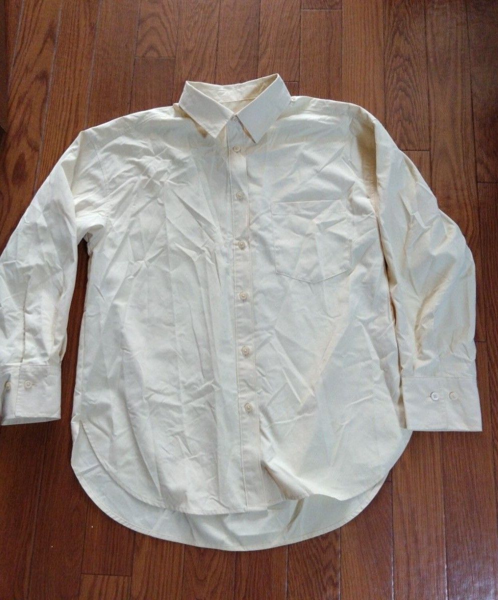 GU 長袖シャツ S 黄色 胸ポケット付 リサイクルポリエステル59%