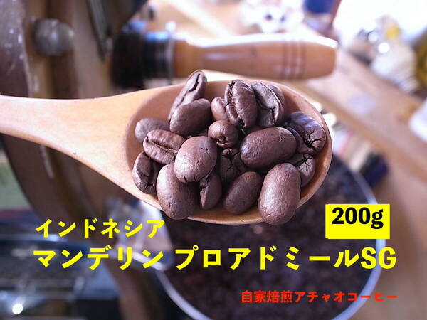 自家焙煎アチャオコーヒー スマトラの太陽 インドネシア マンデリン プロアドミールSG 焙煎したて〜200g(100gx2袋) 送料込〜