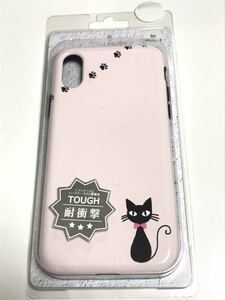 匿名送料込み iPhoneX用カバー 耐衝撃 ハイブリッドケース 可愛い黒猫と足跡デザイン ピンク系 新品iPhone10 アイホンX アイフォーンX/EI4