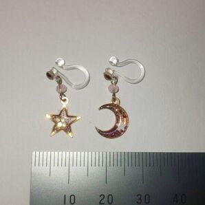 イヤリング ゴールド ピンク色 月 星 アクセサリー