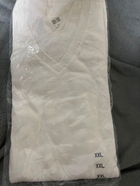 ユニクロ ソフトタッチVネックT 長袖 ホワイト xxl
