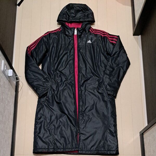 アディダス ベンチコート adidas スポーツ 3ライン ブラック×ピンク OT