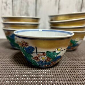 希少 大明成化年製 九谷錦泉 色絵 金彩 湯呑み 8客セット 時代物/骨董