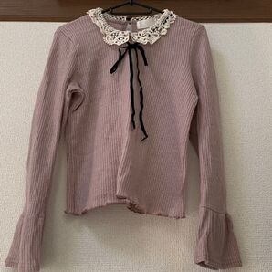 【abc une face】ニットセーター 長袖 レースリボン付き ピンク