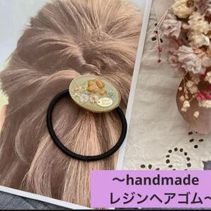 ハンドメイド レジンヘアゴム ミモザ ドライフラワー