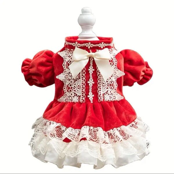 【新品】ペット服 上質 可愛いレースリボンドレス プリンセススタイル ホリデーパーティーに最適