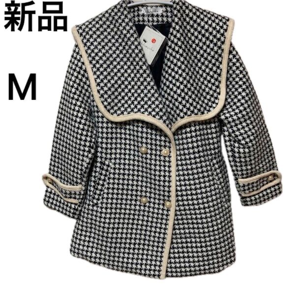 新品タグ付きレディースジャケット アウター チェックニットコート長袖冬服送料無料