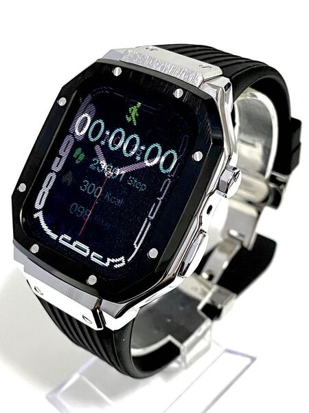 シルバーブラック★Apple Watch ラバー バンド ケース アップルウォッチ