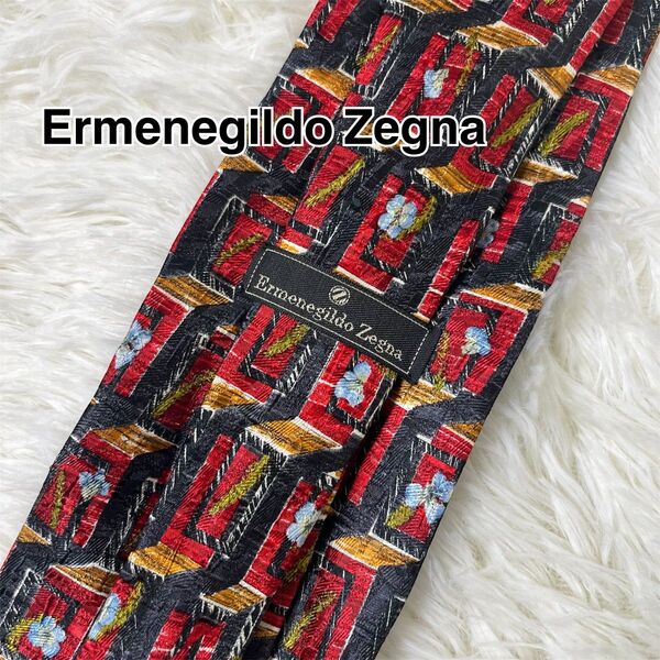 ゼニア イタリア製 ネクタイ シルク100% 総柄 Ermenegildo Zegna