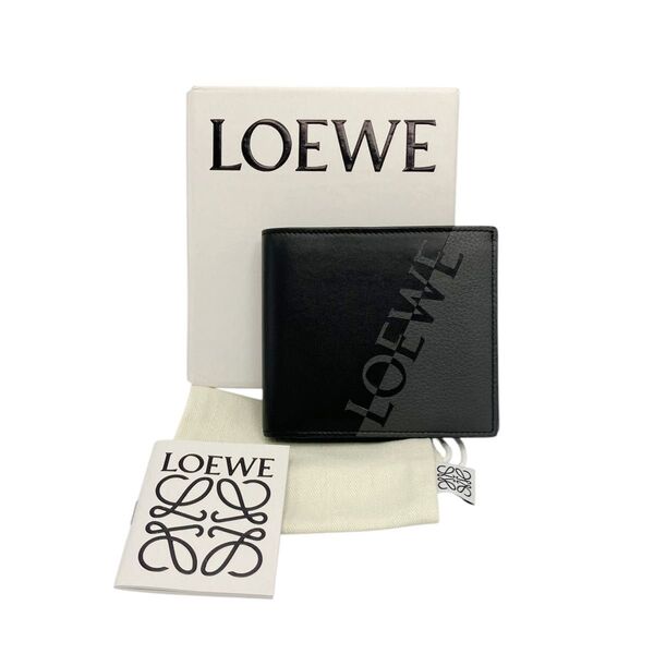 【美品】ロエベ LOEWE シグネチャー バイフォールド コインウォレット 二つ折り財布 ブラック×グレー