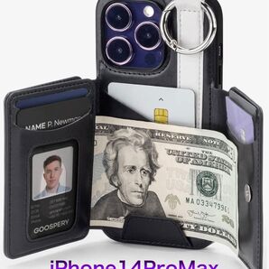 Goospery Flex Wallet iPhone 14 Pro Max ケース ブラック カード収納 リングホルダー付き