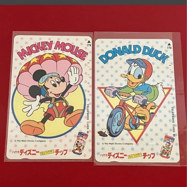 ディズニー ミッキー、ドナルド 未使用 テレカ ハウス チップ 2枚まとめ売り