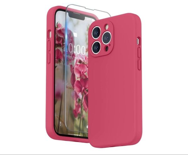 SURPHY iPhone13 Proケース シリコン, フィルム付き 指紋防止