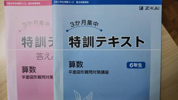 Z会小学生受験コース 特訓テキスト 算数 平面図形難問対策講座 解答冊子とも 合否を分ける重要問題選 記名あり