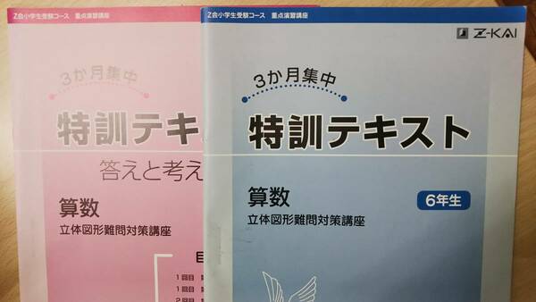 Ｚ会小学生受験コース 　特訓テキスト　算数　立体図形難問対策講座　解答冊子とも　合否を分ける重要問題選