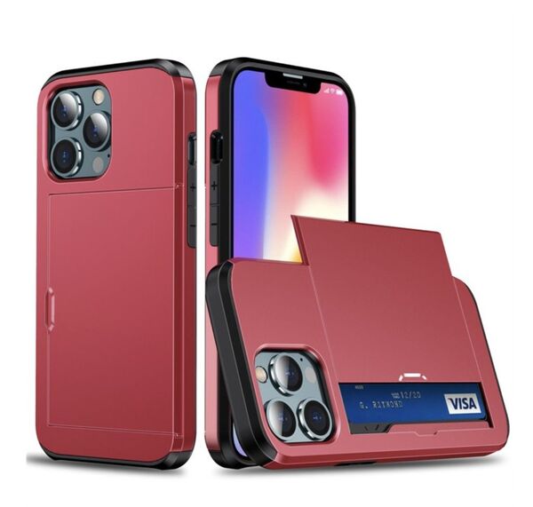 iPhone 13Pro スマホケース カード収納 耐衝撃 軽量 レッド