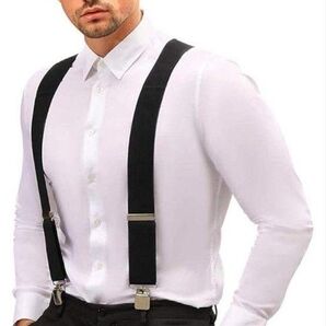 サスペンダー メンズ X型 調節可 強い クリップ 吊りバンド 35mm