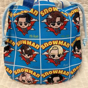 No.295 スノーマン SnowMan ミニ巾着袋 ハンドメイド コスメポーチ