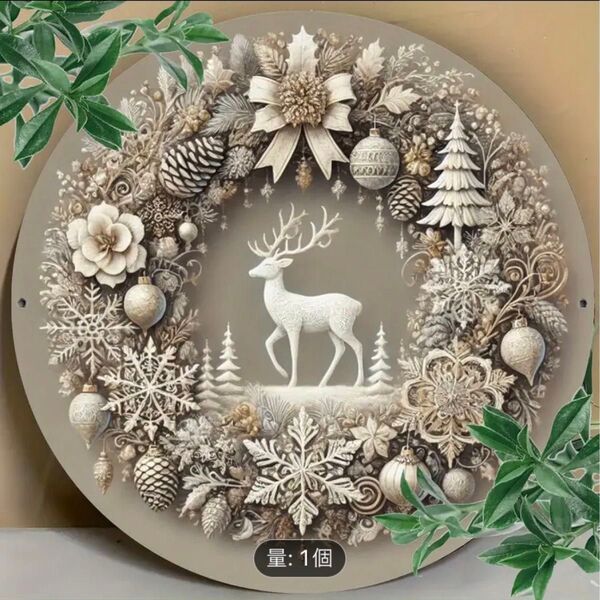 クリスマスリース 壁飾り 白い鹿 ヴィンテージ トナカイメタル 壁アート 壁掛け クリスマス リース