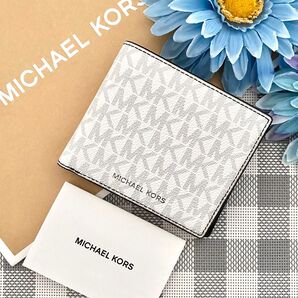 【新品】MICHAEL KORS メンズ ホワイト シグネチャー レザー 折り財布