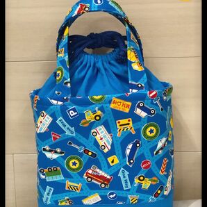 お弁当バッグ 働く車×青 ハンドメイド 保冷保温