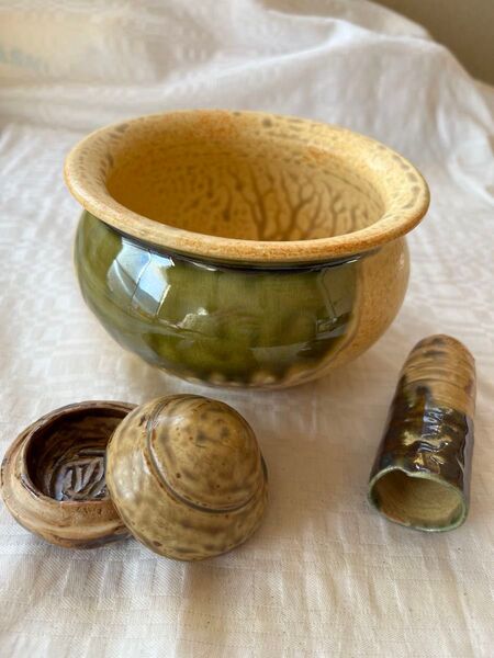 【茶道の会】伊良保建水、織部茶巾筒、黄瀬戸香合