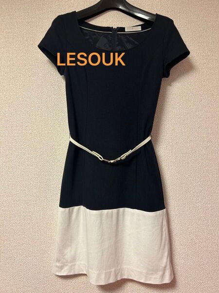 ワンピース 半袖 ネイビーバイカラー ルスーク LESOUK