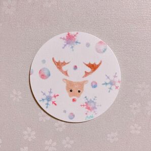 丸コースター/トナカイと雪の結晶 パステルアート作品