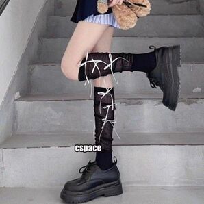 ニーハイソックス ブラック 黒 コスプレ リボン ロリータ 地雷系 通学女子高生