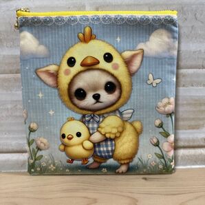 フラットポーチ★限定パネル生地 着ぐるみわんちゃん