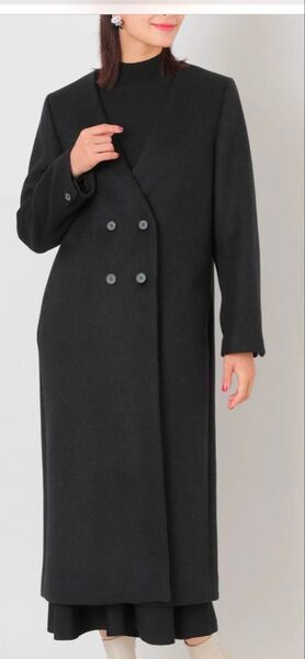 現行 to be chic ノーカラーダブルウールコート