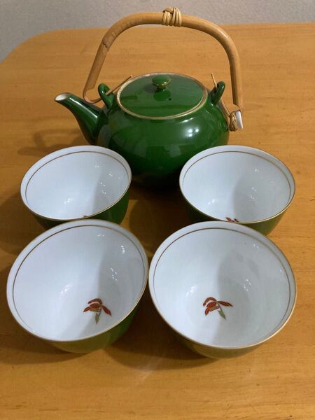 青藍窯 急須 湯呑み セット 緑彩らん茶器
