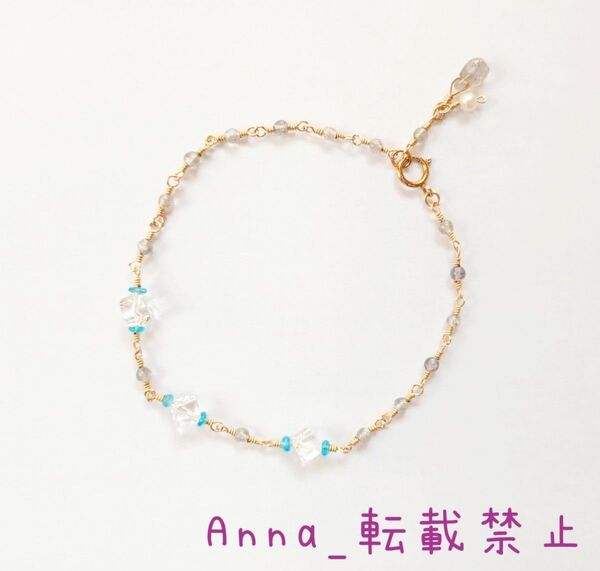 【ハンドメイド】14kgf ラブラドライトのブレスレット (宝石質)