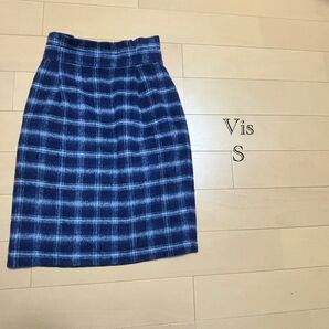 ビス スカート S チェック タイト ボトムス ネイビー ホワイト 白